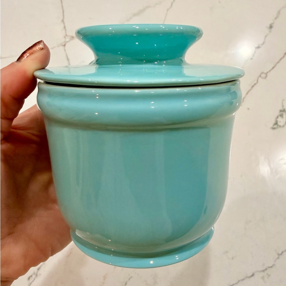DOWAN Butterbell Crock Porcelain French Ceramic Teal Butter Dish